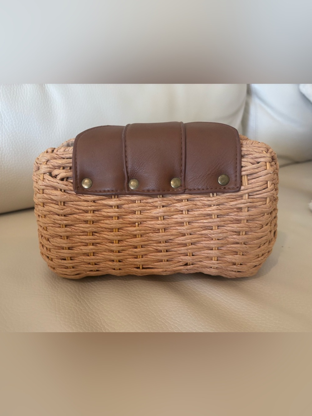 Atmosphere Tan Woven Straw Clutch with Brown Trim - Picture 2 of 4